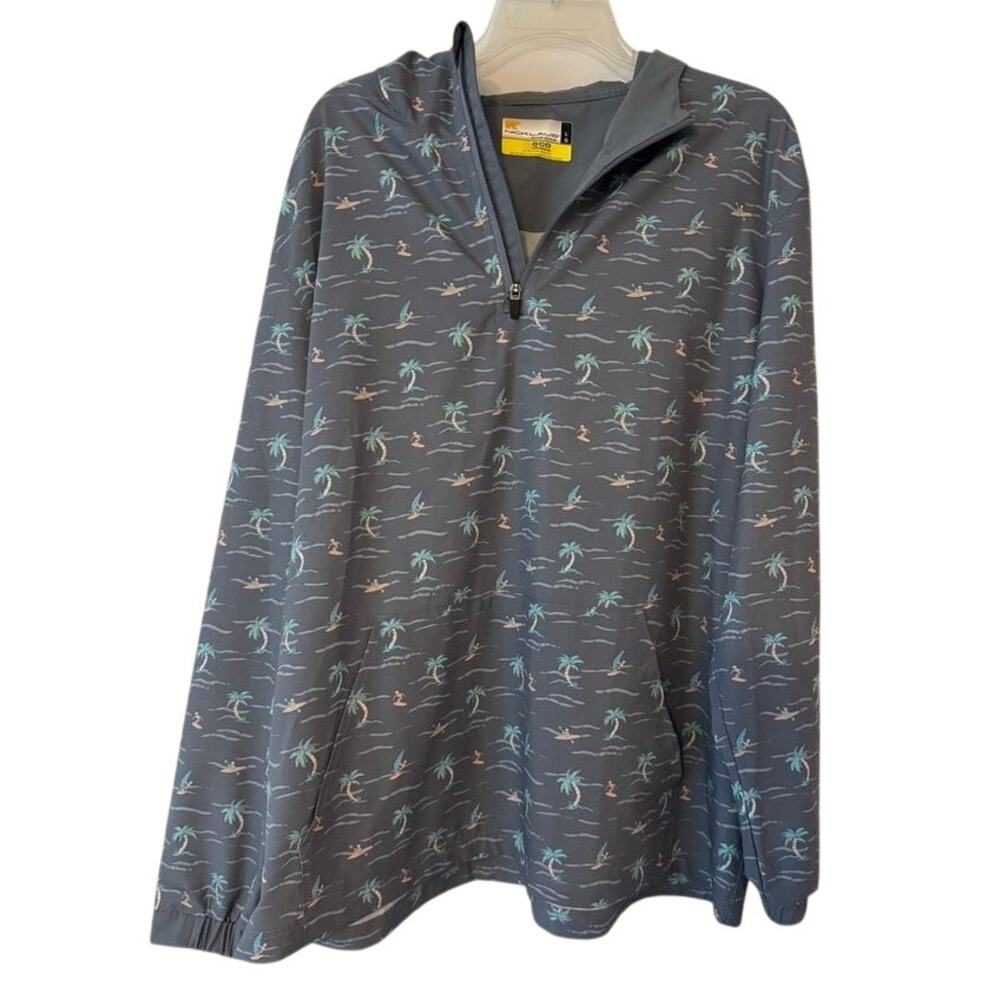 Nicklaus Eco Choice 1/4 Zip Pullover Hoodie Gray Palm Tree Surfer Print L